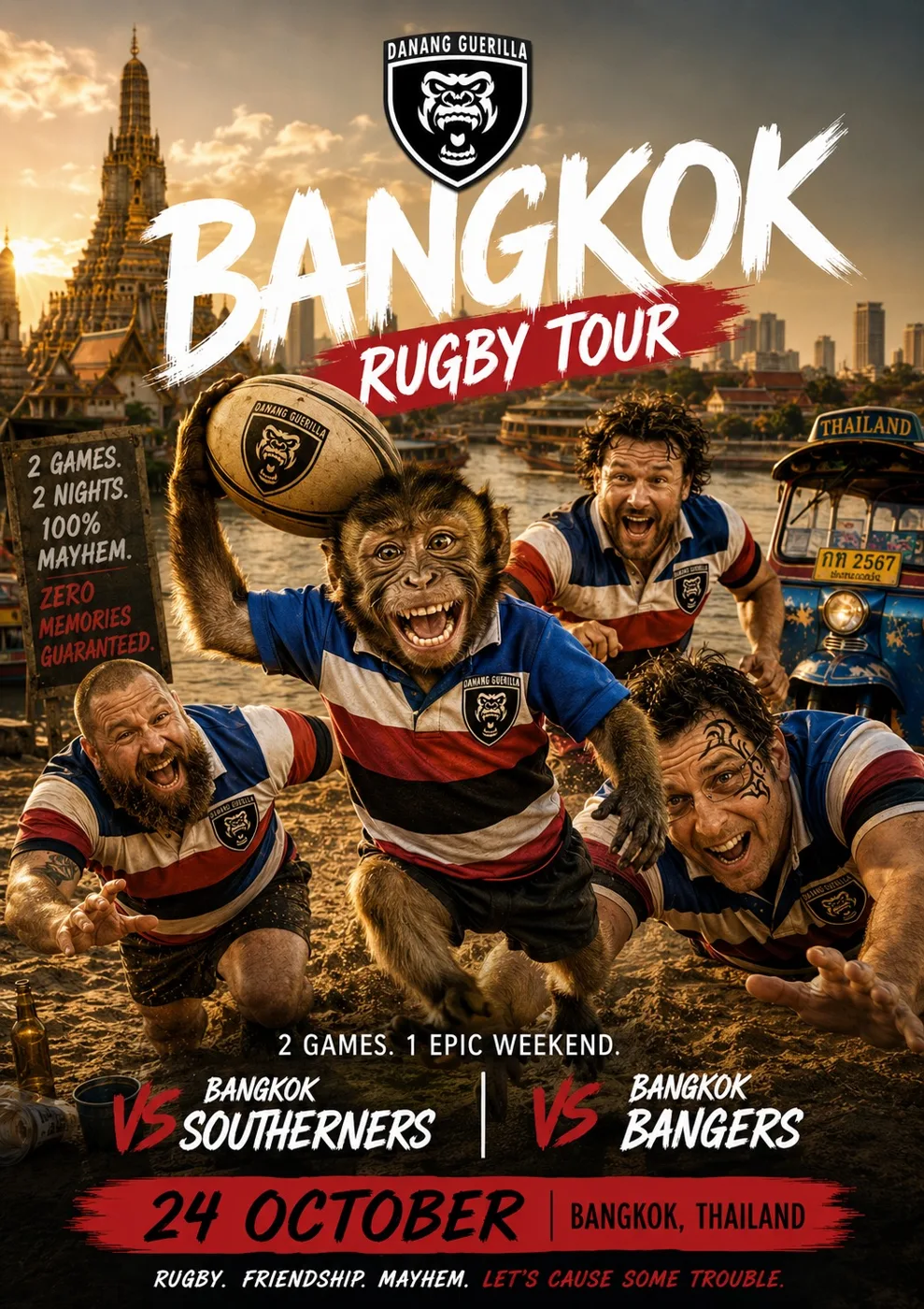 The club's illustrated Bangkok rugby tour poster